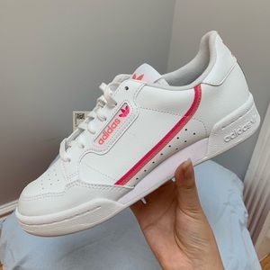 ADIDAS white with pink stripes continental 80